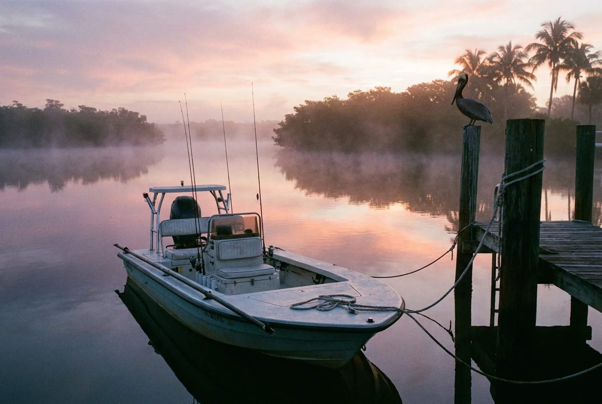 Charter boat ready at the dock at first light